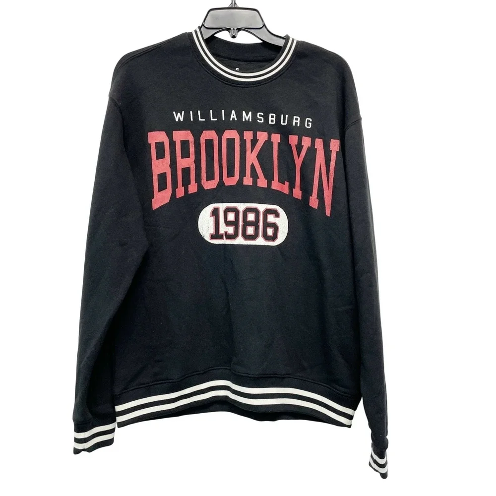 Goodie Two Sleeves Men's Williamsburg Brooklyn 1986 Crewneck Pullover Black‎ S